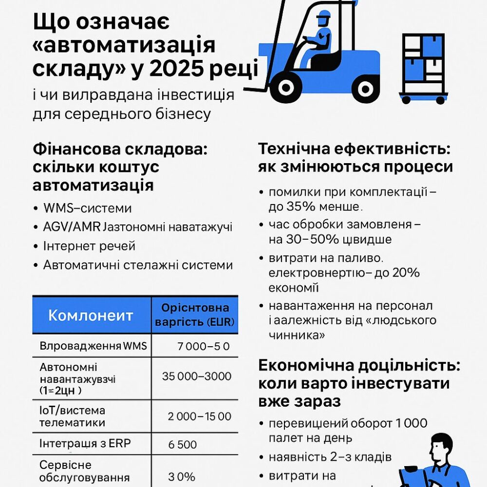 Автоматизація складу у 2025 році: витрати, вигоди та практичні рішення для українського бізнесу
