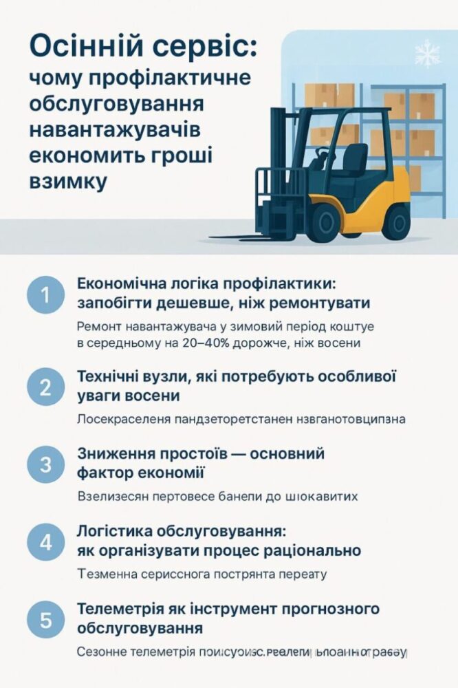Осінній сервіс: чому профілактичне обслуговування навантажувачів економить гроші взимку