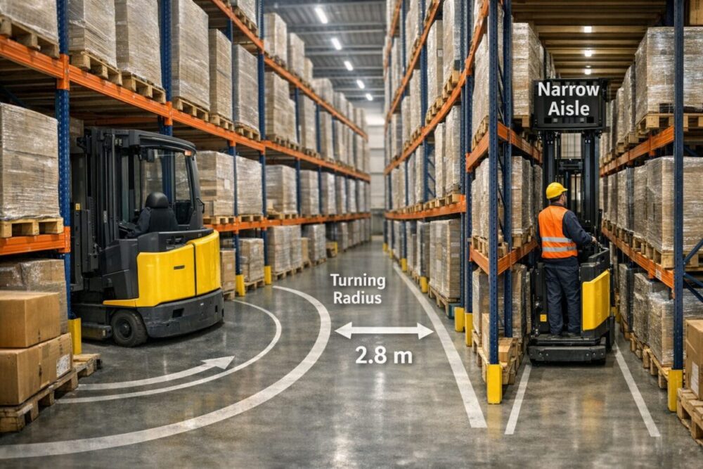 Радіус розвороту та ширина проходів: прихована економія площі складуРадіус розвороту та ширина проходів: прихована економія площі складу