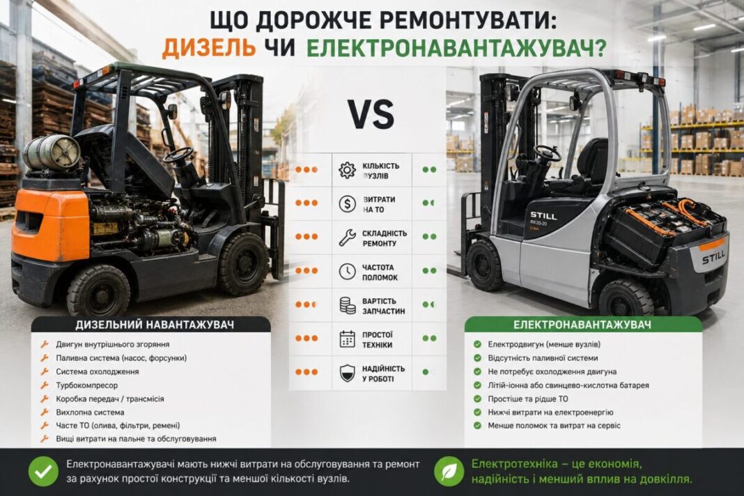Що дорожче ремонтувати: дизель чи електронавантажувач?